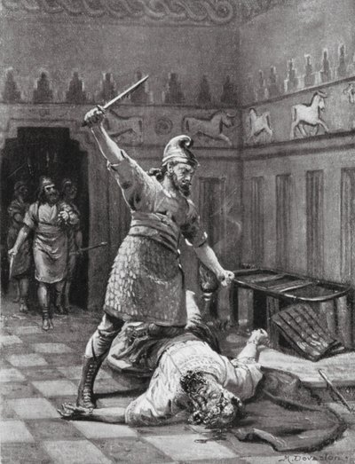 Mordet på Tukulti-Ninib I (litografi) av Margaret (after) Dovaston