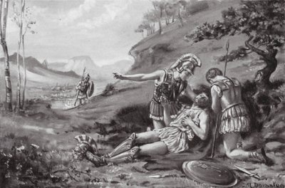 Epameinondas död, 362 f.Kr. (litografi) av Margaret (after) Dovaston