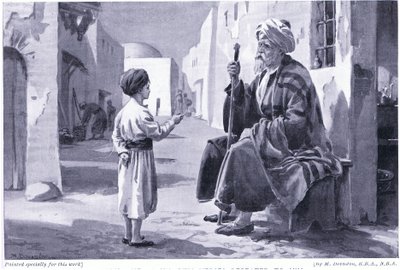 Ferdusi (941-1020 e.Kr.) hör sina egna verser upprepas för sig (litografi) av Margaret Dovaston