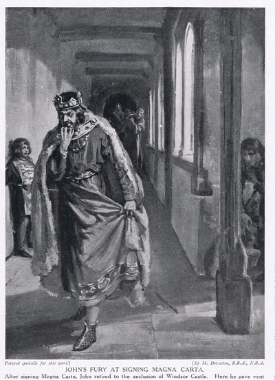 Johns raseri vid undertecknandet av Magna Carta AD1215 av Margaret Dovaston