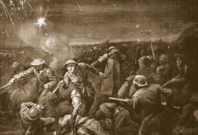 Tillfällige kaptenen A.C.T. White leder ett motanfall och driver ut fienden från en redutt (litografi) av Margaret Dovaston