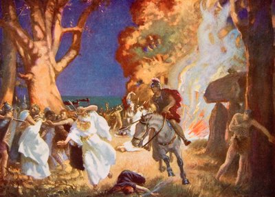 Romarnas massaker på druiderna på Anglesey år 60 e.Kr., illustration från "Hutchinson