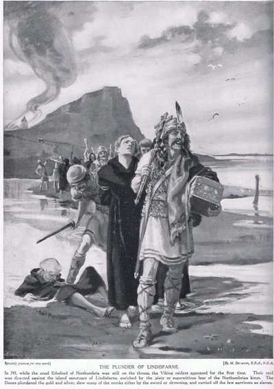 Plundringen av Lindisfarne AD793 av Margaret Dovaston