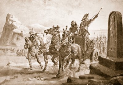 Tiglath-Pileser IV framför citadellet i Turushpa, illustration från "Hutchinson