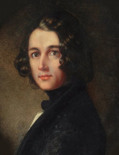 Porträtt av Charles Dickens Detail, 1843. av Margaret Gillies
