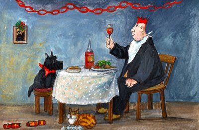 Celebrating Christmas, 2014 (gouache på papper) av Margaret Loxton