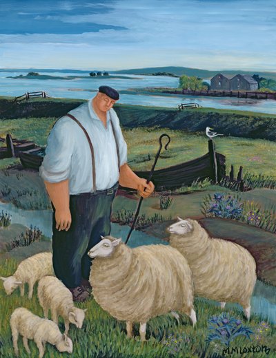 Herde med får i flodlandskap av Margaret Loxton