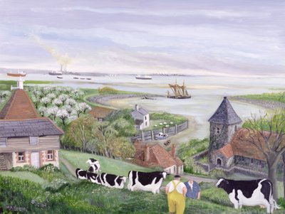 Thames Estuary Farm (olja på duk) av Margaret Loxton