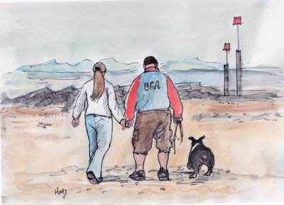 Promenad med hunden - 04 (penna och akvarell) av Margaret Loxton