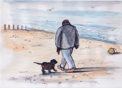 Promenad med hunden - 05 (penna och akvarell) av Margaret Loxton