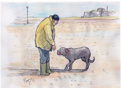 Promenad med hunden - 08 (penna och akvarell) av Margaret Loxton
