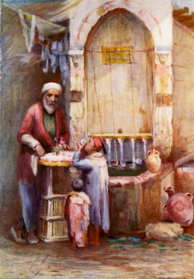 En försäljare av sötsaker, Damaskus (färglitografi) av Margaret Thomas