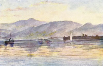 Beyrout, med berget Sannin och Lazaretto, tidigt morgonljus (färglitografi) av Margaret Thomas