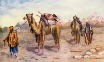 Kameler och kuskar utanför Damaskus (färglitografi) av Margaret Thomas