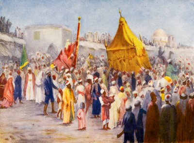 Återvändande av Haj från Mecka till Damaskus (färglitografi) av Margaret Thomas