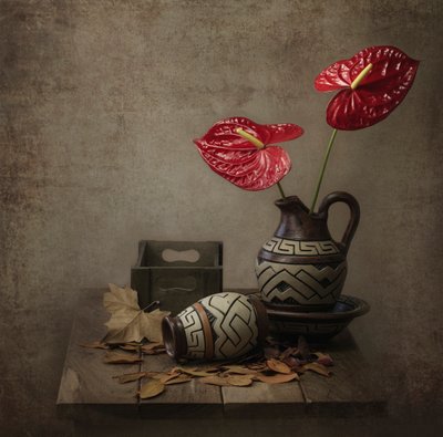Rustikt stilleben med anthurium av Margareth Perfoncio