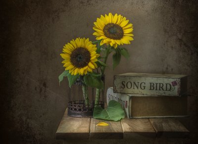 Rustika solrosor och sångfågel av Margareth Perfoncio