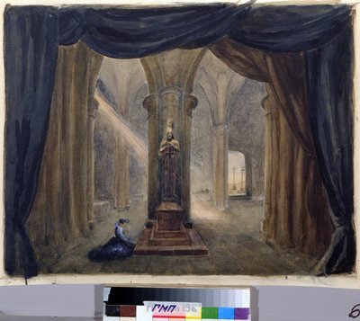 Dekor som förberedelse för operan "Pierres gäst", av Alexandre Dargomyjski (1813-1869) av Margarita Genrichovna Genke-Shifrina