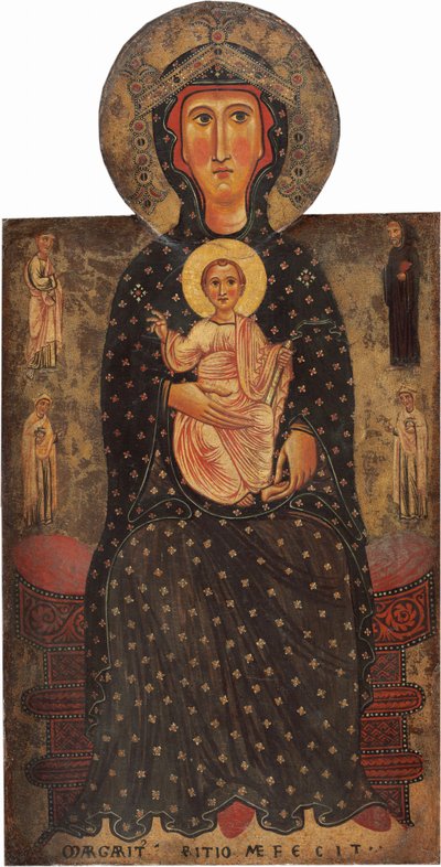 Madonna och barn tronade med fyra heliga av Margaritone d
