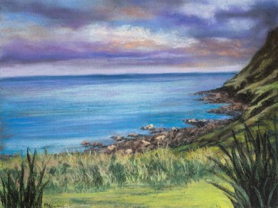 En strand i Cornwall (pastell) av Margo Starkey
