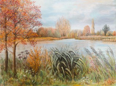Themsen nära Windsor, 2022 (pastell) av Margo Starkey