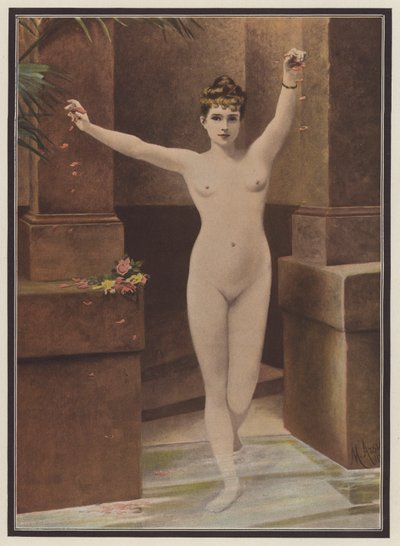 I badet (färg litho) av Marguerite Arosa