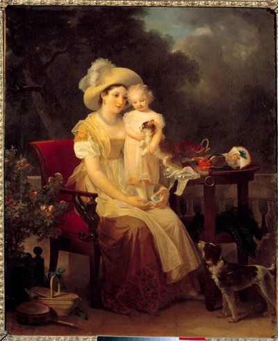 kvinna som sitter och håller en flicka på knä Målning av Marguerite Gerard (1761-1837) 1799 Sön. 0,64x0,53m. Dijon, Museum of Fine Arts. av Marguerite Gerard