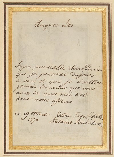 Autografbrev till Thérèse eller Barbe Durieux, daterat den 19 april 1770 av Maria Antonia Josepha Johanna von Habsburg Lothringen