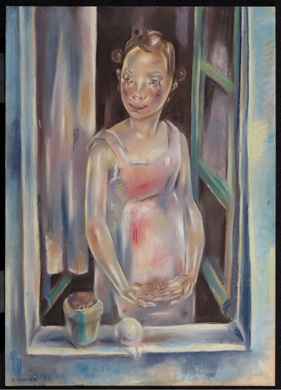 Ung flicka vid ett öppet fönster, ca 1924 (pastell på papper) av Maria Blanchard