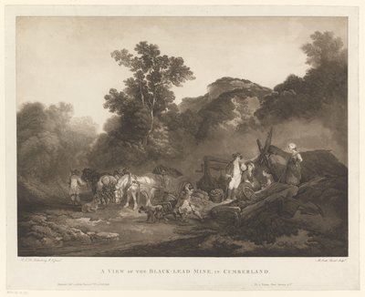 Arbetare vilar vid Cumberland Coal Mine A View of the Black-Lead Mine, i Cumberland (titel på objekt) av Maria Catharina Prestel