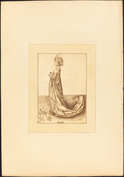 En dam i en lång klänning av Maria Catharina Prestel after Martin Schongauer