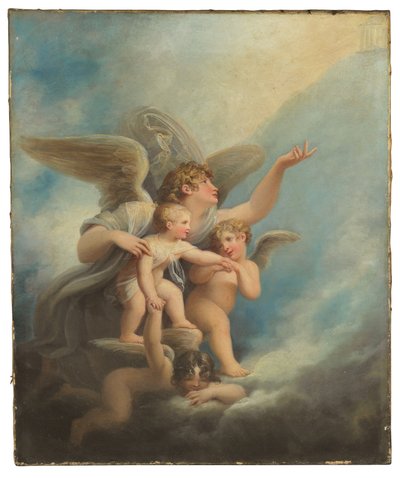 En ängel och putti som följer med en barns själ till himlen av Maria Hadfield Cosway
