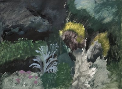 Landskap med buskar. Marcel Proust Alley, 2019 (olja på papper) av Maria Magenta