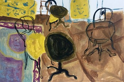 Yellow Interior, 2018 (olja på papper) av Maria Magenta