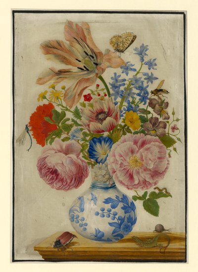 Kinesisk vas med rosor, vallmo och nejlikor av Maria Sibylla Merian
