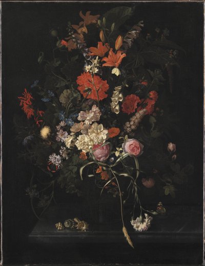 Bukett blommor i en glasvas av Maria van Oosterwijck
