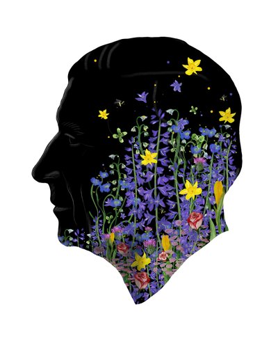 Kung Karl III, blomsterporträtt från kröningen, 2023 (akvarell, digital) av Marianna Kulukundis
