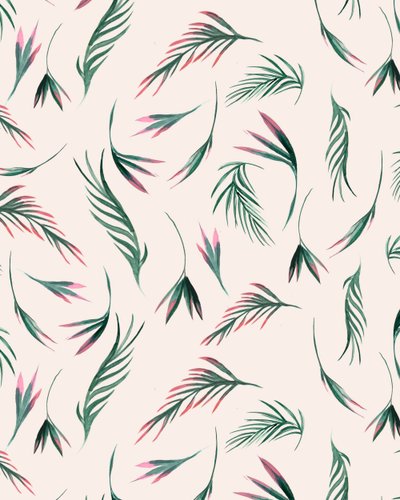 Tropiska blad i rosa, 2020 (akvarell) av Marianna Kulukundis