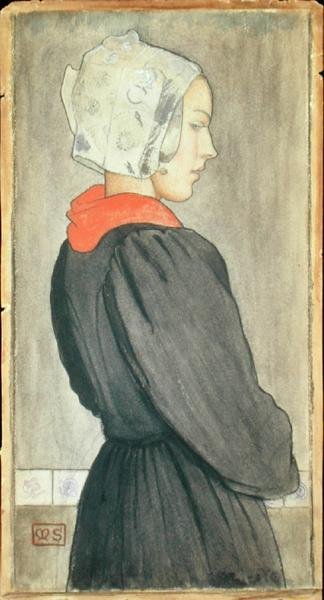 Holländsk flicka, ca 1899 (akvarell på papper) av Marianne Stokes