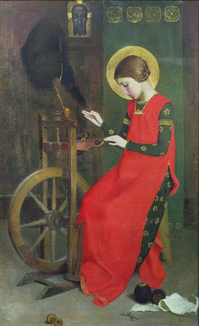 Den heliga Elisabet av Ungern spinner ull till de fattiga, ca 1895 av Marianne Stokes
