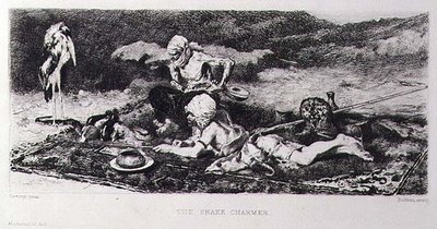 Snake Charmer, graverad av Emile Boilvin (1845-99) (gravyr) av Mariano (after) Fortuny