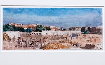 Nordafrikanskt landskap, efter 1862 (akvarell över förberedande grafitspårning på tjockt vevat papper) av Mariano Fortuny