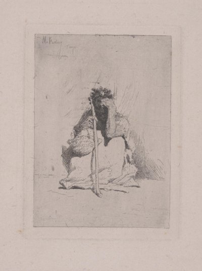 Untitled - Hukande figur med käpp (etsning) av Mariano José María Bernardo Fortuny y Carbó