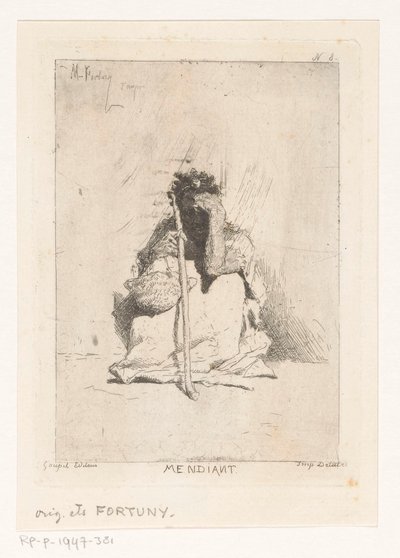 Sittande tiggare med pinne Mendiant (titel på objekt) av Mariano José María Bernardo Fortuny y Carbó
