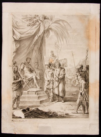 Jugurtha bunden och överlämnad till Silanus, som tar honom till Marius av Mariano Salvador Maella