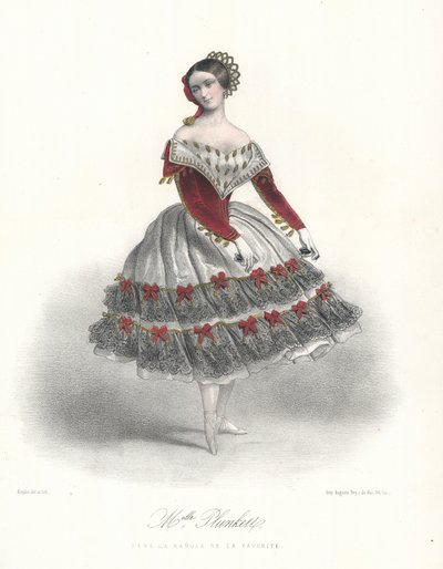 Den belgiska balettdansösen Adeline Plunkett i La Manola de la Favorite, c1860 (färglitografi) av Marie Alexandre (after) Alophe
