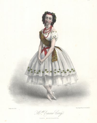 Franska balettdansösen Emma Livry i Felicien Davids balett Herculanum på Parisoperan av Marie Alexandre (after) Alophe