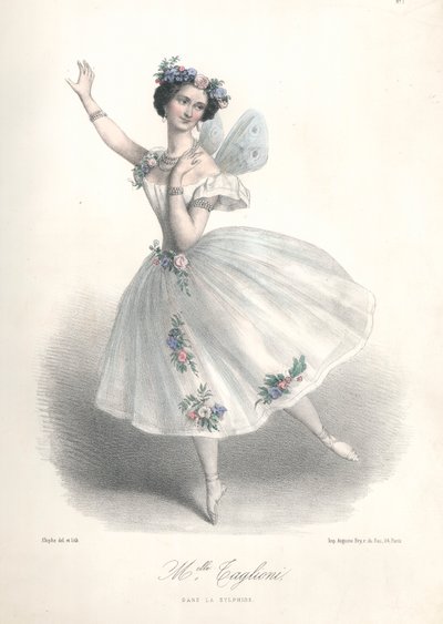 Italienska balettdansösen Marie Taglioni i sin far Filippo Taglionis balett Le Sylphide på Parisoperan av Marie Alexandre (after) Alophe