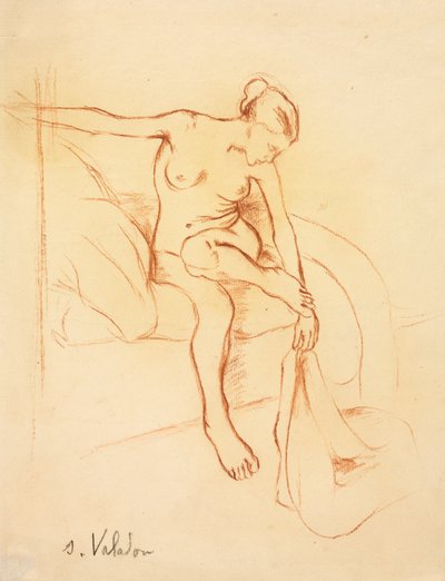 Naken kvinna sittande på en säng, första tredje 1900-talet. av Marie Clementine (Suzanne) Valadon