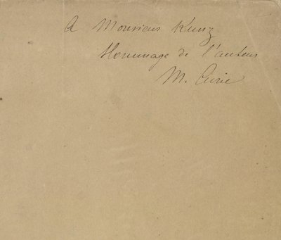 Till Monsieur Kunz Hyllning från författaren M. Curie. av Marie Curie